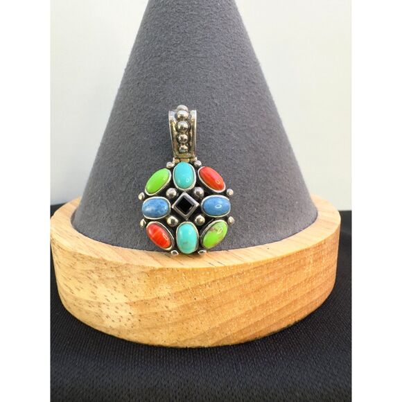 Vintage Southwestern Style Multistone Sterling Silver Pendant - Picture 1 of 4